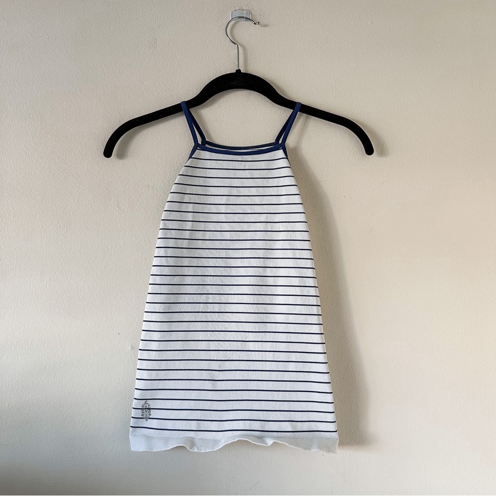 FP Movement by Free People White and Navy Striped Halter Tank